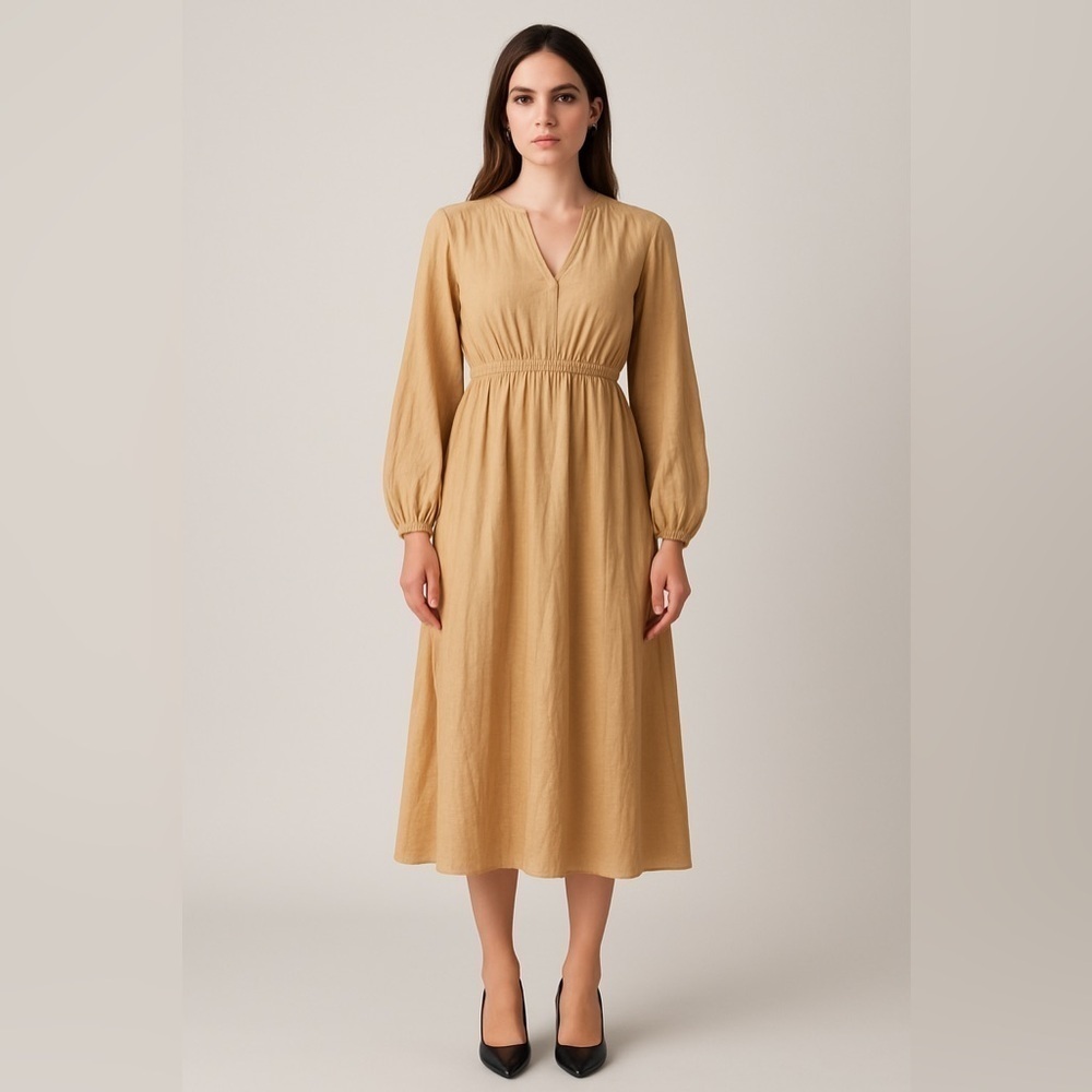 Tanya Taylor tan vneck midi dress